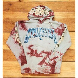 Civil Regime Aqua Marble Rose Hoodie Mens Sz M Tie Dye Embroidered Roses‎